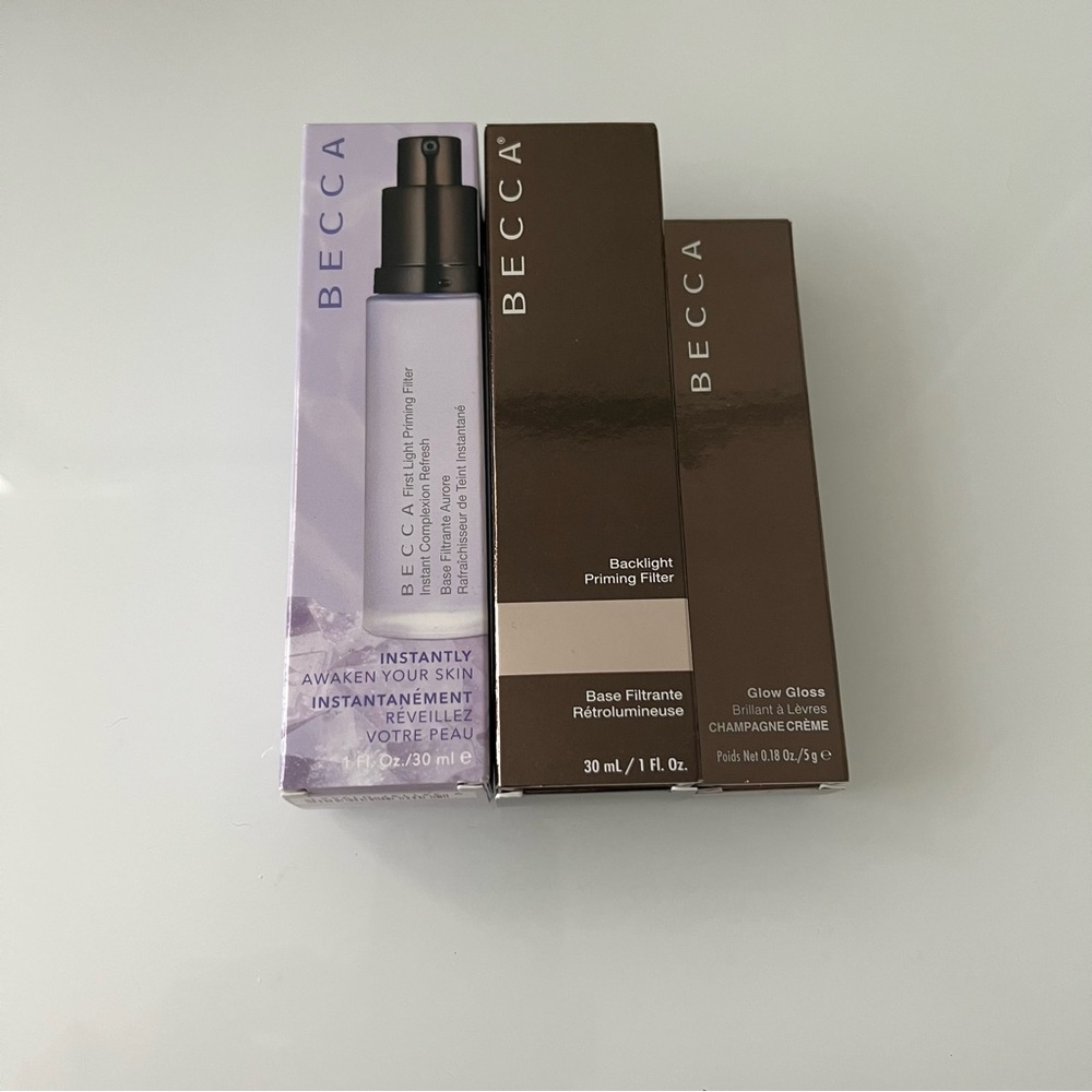 Becca- First Light Priming Filter, Backlight
Priming Filter, and Glow Gloss